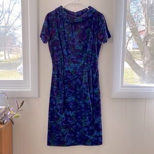 Vintage 50s 60s Floral Print Rolled Collar Dress S